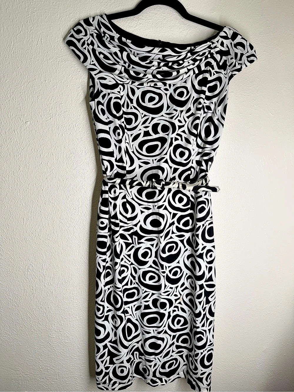 David Meister Abstract Print Dress in Black & White Like New